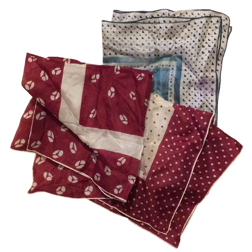 Three Vintage red, white, and blue silk Handkerchiefs or scarves